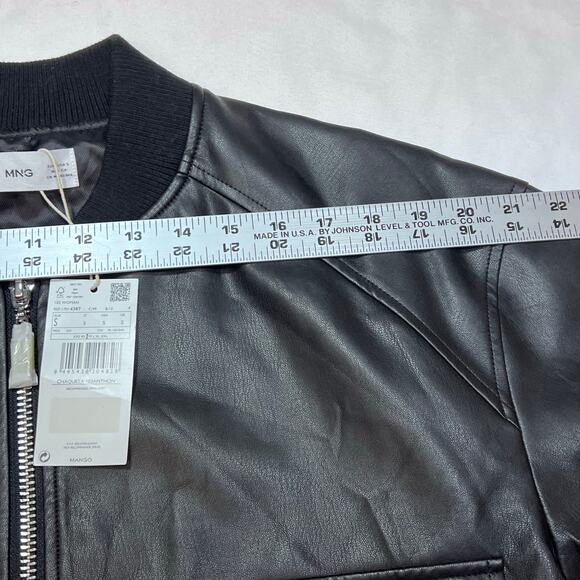 MNG Mango Black Faux Leather Jacket Women Small Black Short Patch Pockets New - Picture 7 of 10